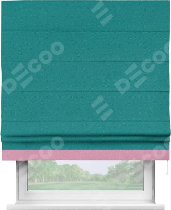 Римская штора «Кортин» с кантом Джестер, для проема, ткань лён димаут, тёмно-бирюзовый