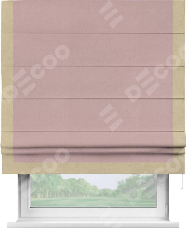 Римская штора «Кортин» с кантом Виктория, для проема, ткань вельвет розовая пудра