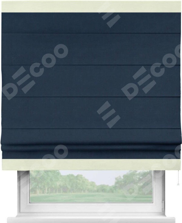 Римская штора «Кортин» с кантом Горизонт, для проема, ткань вельвет темно-синий