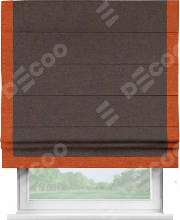 Римская штора «Кортин» с кантом Виктория, для проема, ткань лён коричневый
