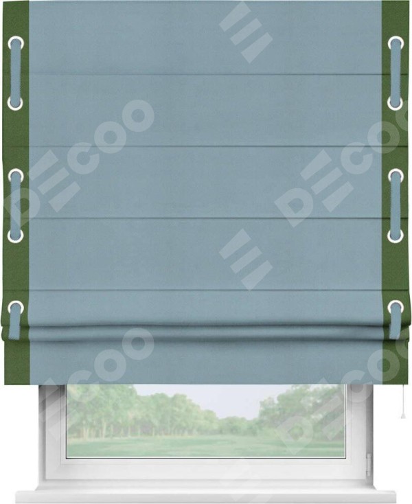 Римская штора «Кортин» с кантом Стрим Дуо (люверсы с пояском), для проема, ткань блэкаут однотонный серо-голубой