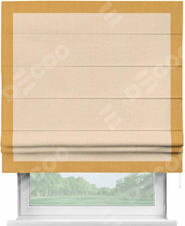 Римская штора «Кортин» с кантом Чесс, для проема, ткань блэкаут с блеском бежевый