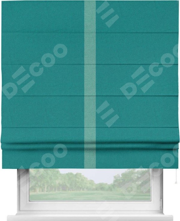 Римская штора «Кортин» с кантом Хайвэй, для проема, ткань лён димаут, тёмно-бирюзовый