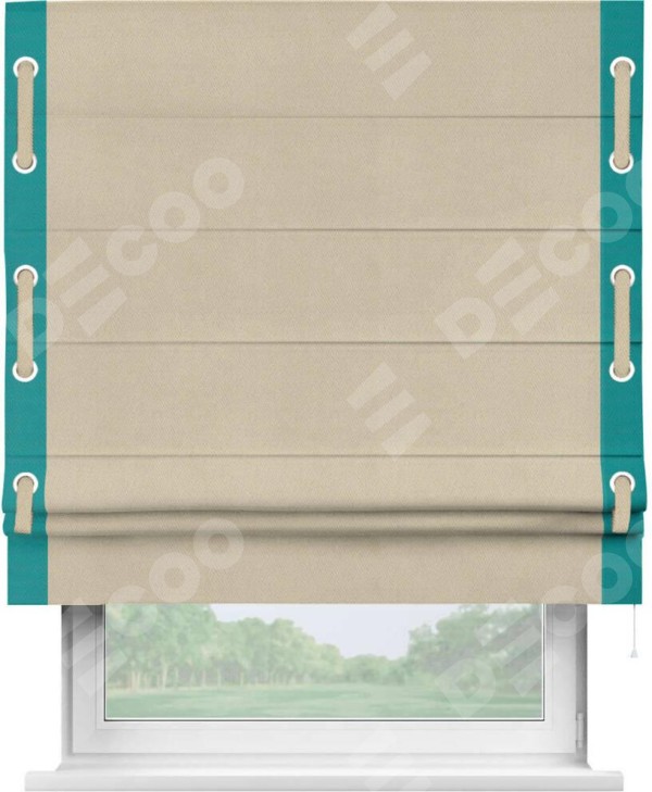 Римская штора «Кортин» с кантом Стрим Дуо (люверсы с пояском), для проема, ткань блэкаут однотонный кофейно-бежевый