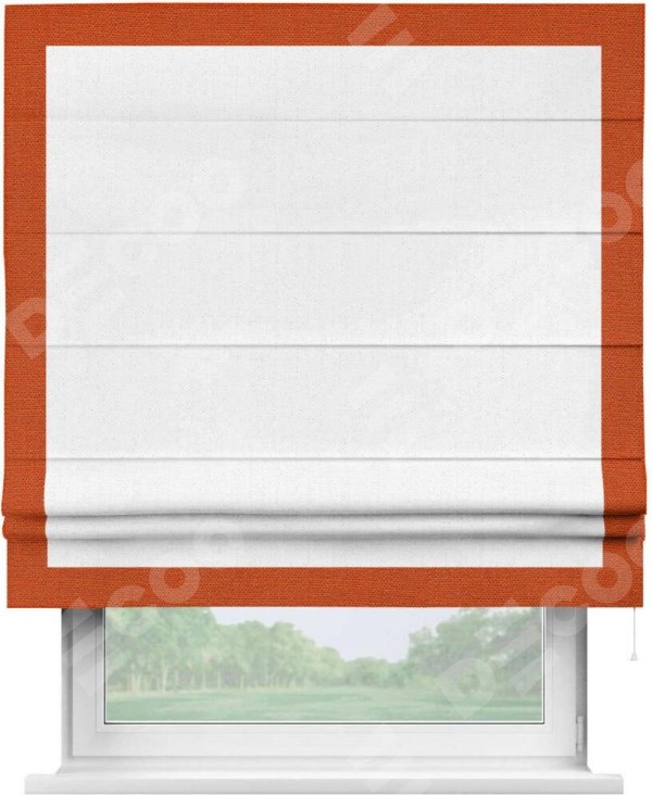 Римская штора «Кортин» с кантом Чесс, для проема, лён белоснежный