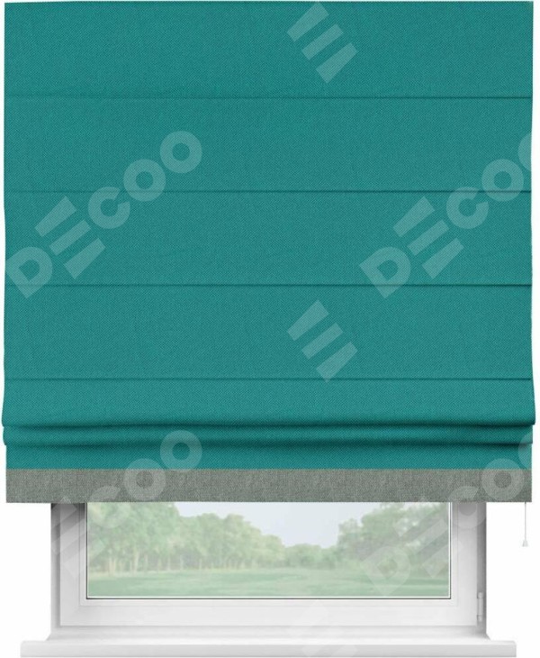Римская штора «Кортин» с кантом Джестер, для проема, ткань лён димаут, тёмно-бирюзовый