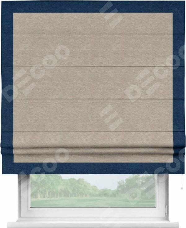 Римская штора «Кортин» с кантом Чесс, для проема, ткань софт однотонный темно-бежевый