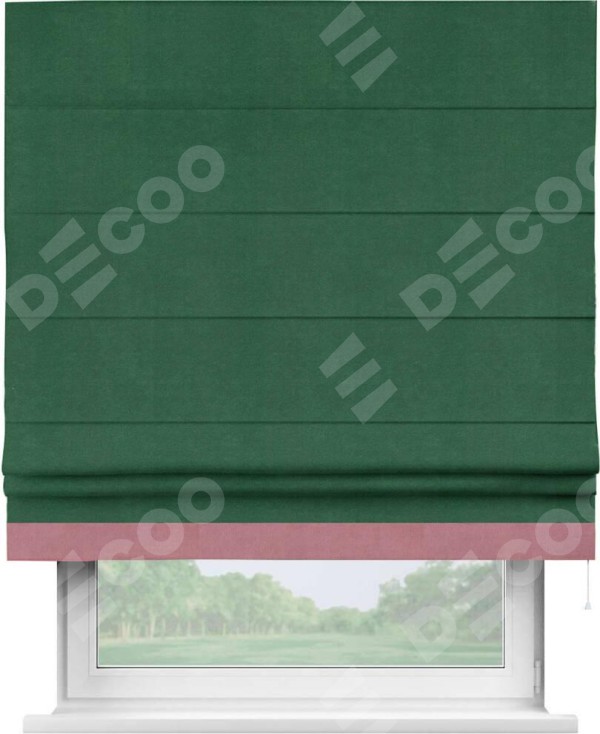 Римская штора «Кортин» с кантом Джестер, для проема, ткань вельвет зеленый