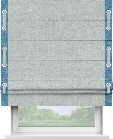 Римская штора «Кортин» для проёма, рогожка димаут серый, с кантом Стрим Дуо (люверсы с пояском)