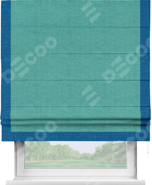 Римская штора «Кортин» с кантом Виктория, для проема, ткань лён изумрудный