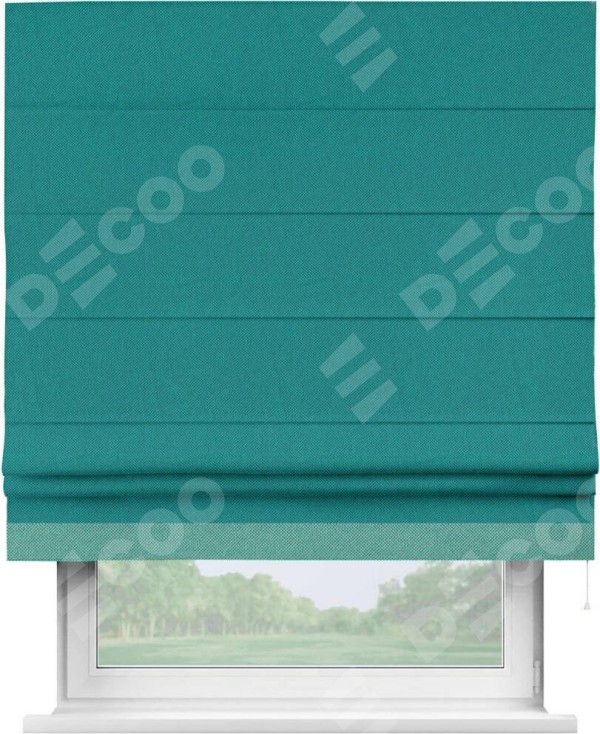 Римская штора «Кортин» с кантом Джестер, для проема, ткань лён димаут, тёмно-бирюзовый