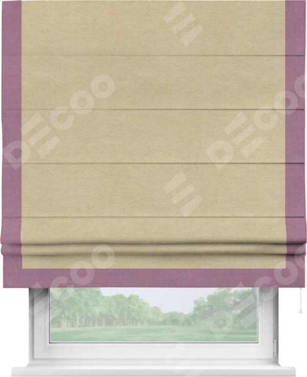 Римская штора «Кортин» с кантом Виктория, для проема, ткань вельвет бежевый