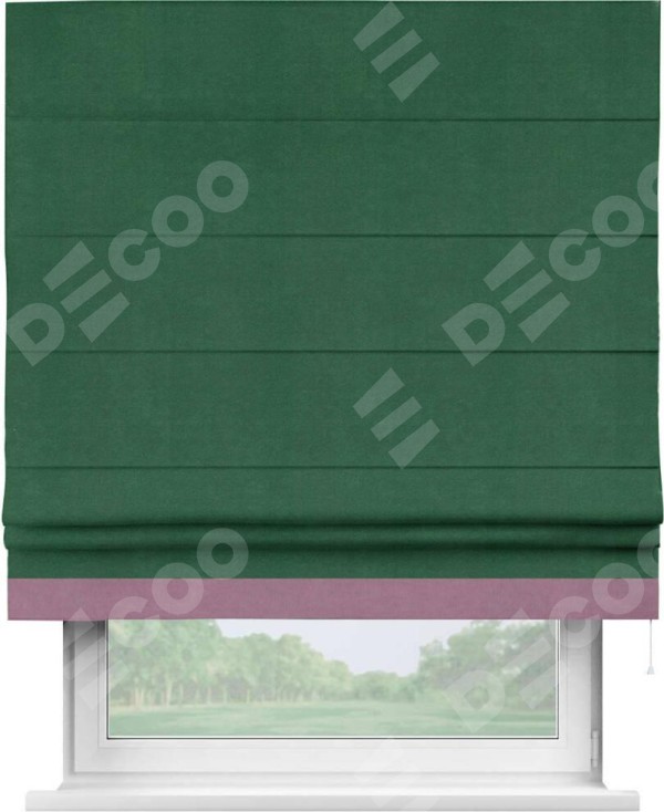 Римская штора «Кортин» с кантом Джестер, для проема, ткань вельвет зеленый