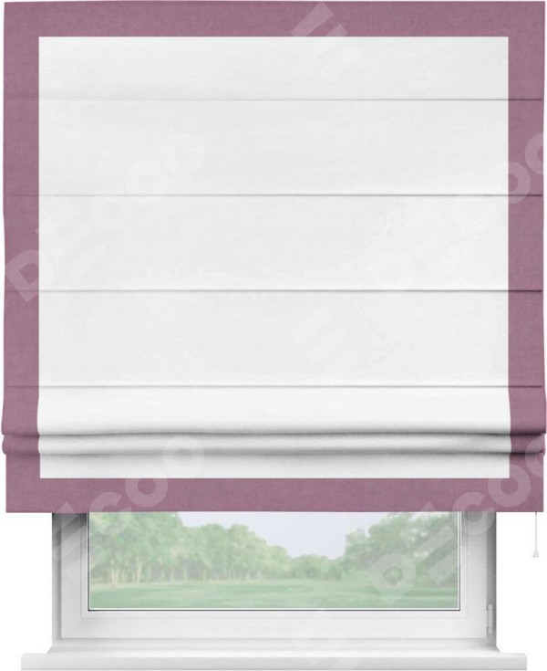 Римская штора «Кортин» с кантом Чесс, для проема, ткань вельвет дымчато-белый