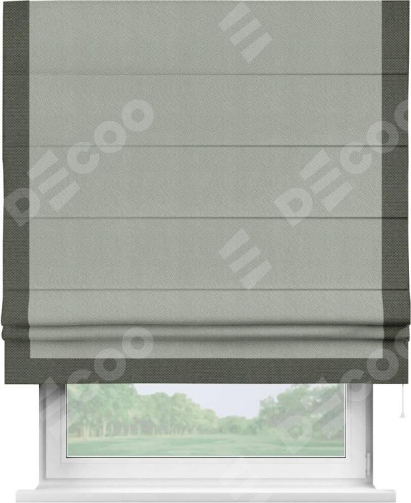 Римская штора «Кортин» с кантом Виктория, тип шторы-для проема, ткань лён димаут, выполнена сером цвете