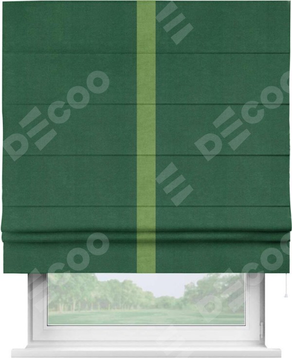 Римская штора «Кортин» с кантом Хайвэй, для проема, ткань вельвет зеленый
