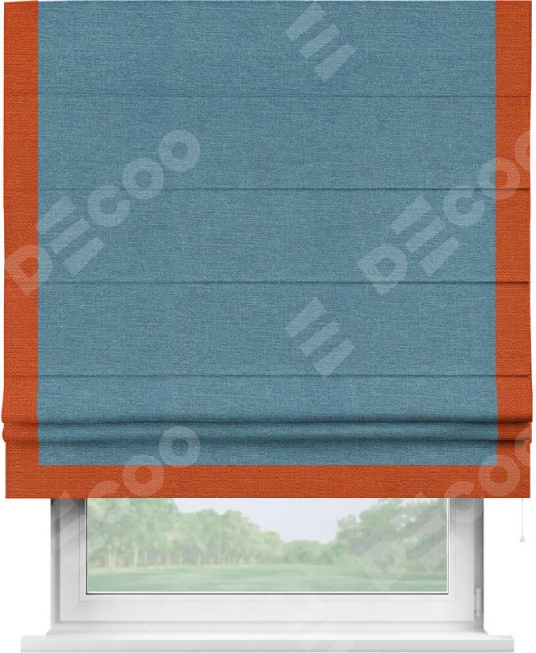 Римская штора «Кортин» с кантом Виктория, для проема, ткань лён голубой