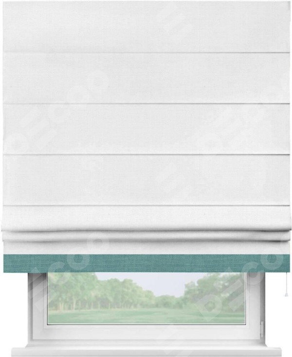 Римская штора «Кортин» с кантом Джестер, для проема, ткань лён белый
