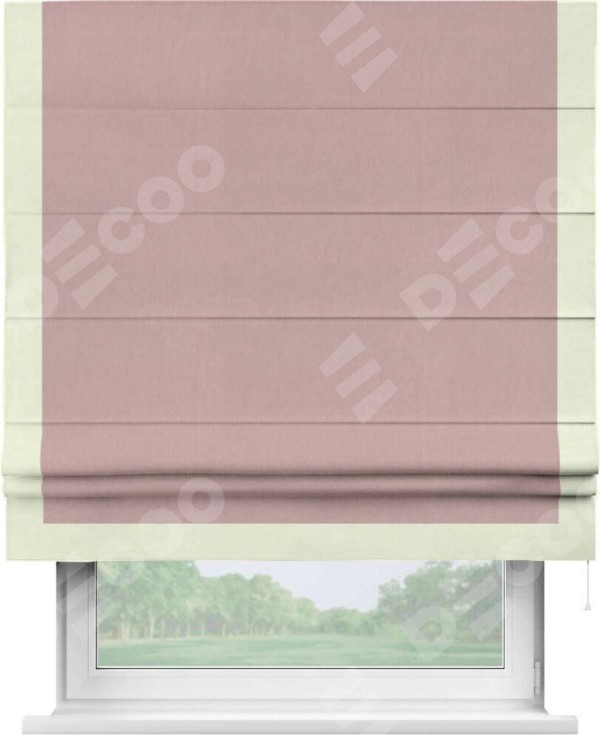 Римская штора «Кортин» с кантом Виктория, для проема, ткань вельвет розовая пудра