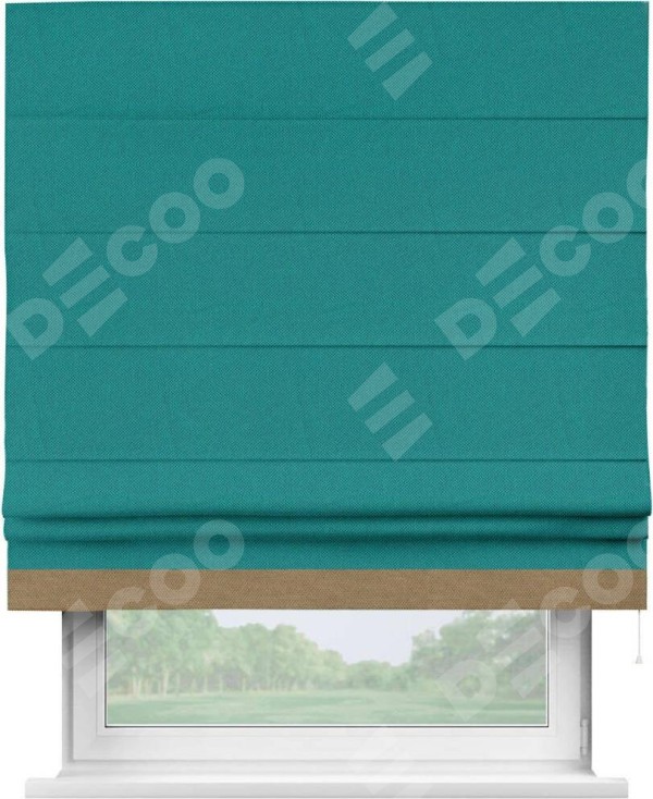 Римская штора «Кортин» с кантом Джестер, для проема, ткань лён димаут, тёмно-бирюзовый