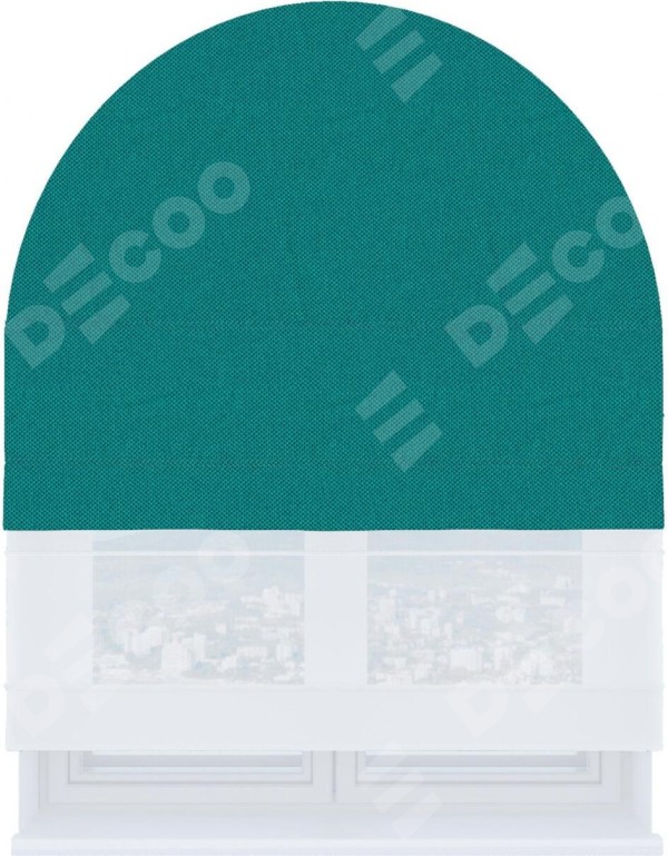 Римская штора «Кортин» день-ночь для арочного проёма, ткань лён димаут тёмно-бирюзовый