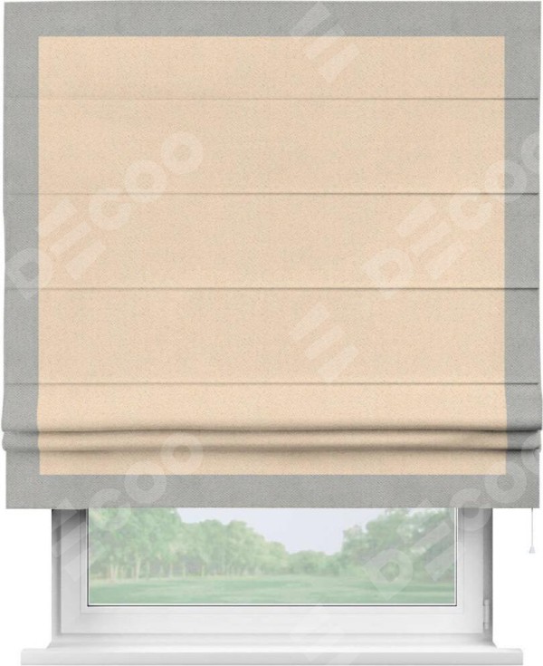 Римская штора «Кортин» с кантом Чесс, для проема, ткань блэкаут с блеском бежевый