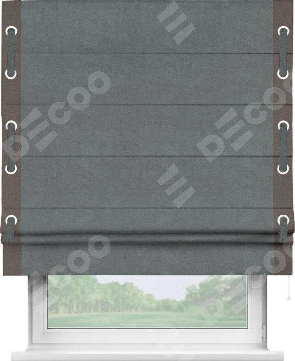 Римская штора «Кортин» с кантом Стрим Дуо (люверсы с пояском), для проема, ткань вельвет серый