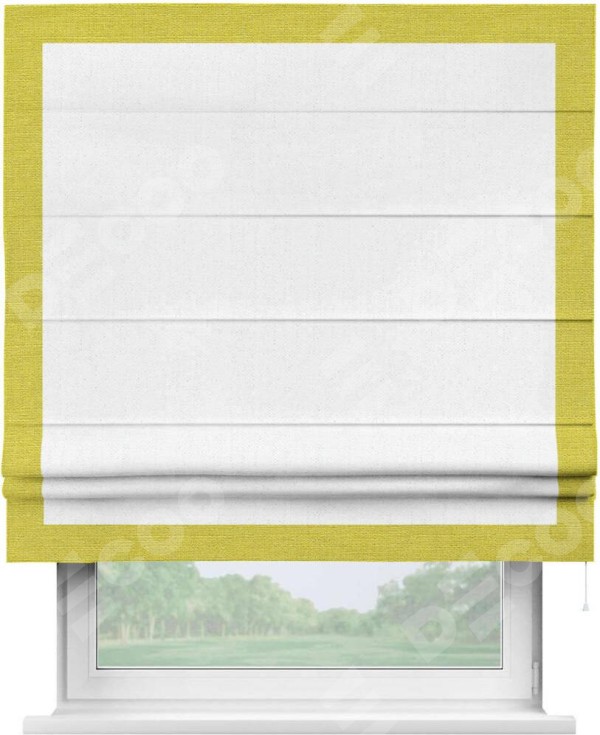 Римская штора «Кортин» с кантом Чесс, для проема, лён белоснежный