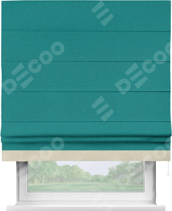 Римская штора «Кортин» с кантом Джестер, для проема, ткань лён димаут, тёмно-бирюзовый