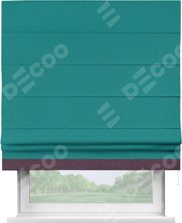 Римская штора «Кортин» с кантом Джестер, для проема, ткань лён димаут, тёмно-бирюзовый