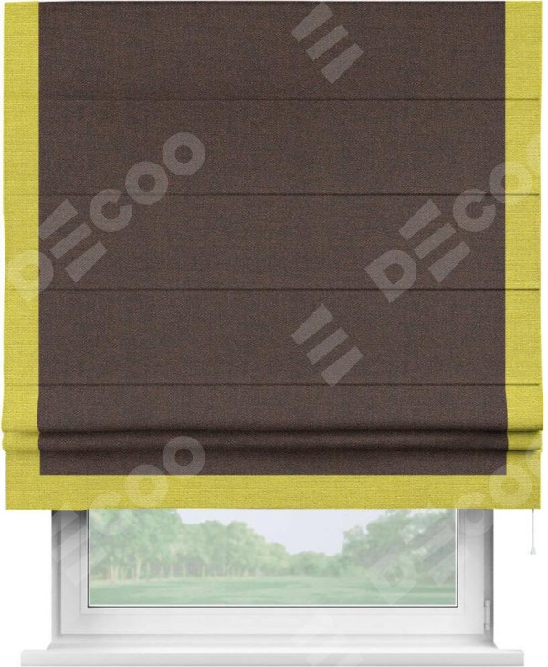 Римская штора «Кортин» с кантом Виктория, для проема, ткань лён коричневый