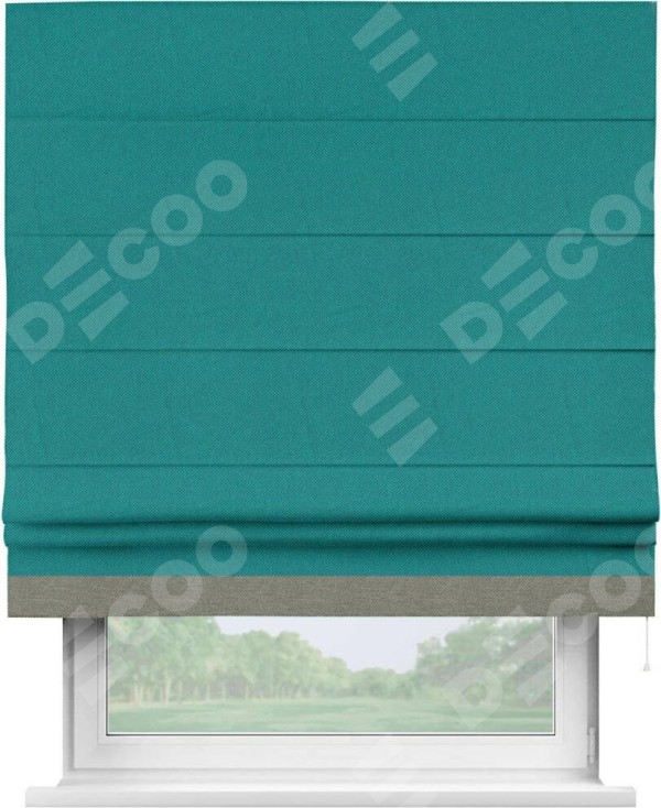 Римская штора «Кортин» с кантом Джестер, для проема, ткань лён димаут, тёмно-бирюзовый