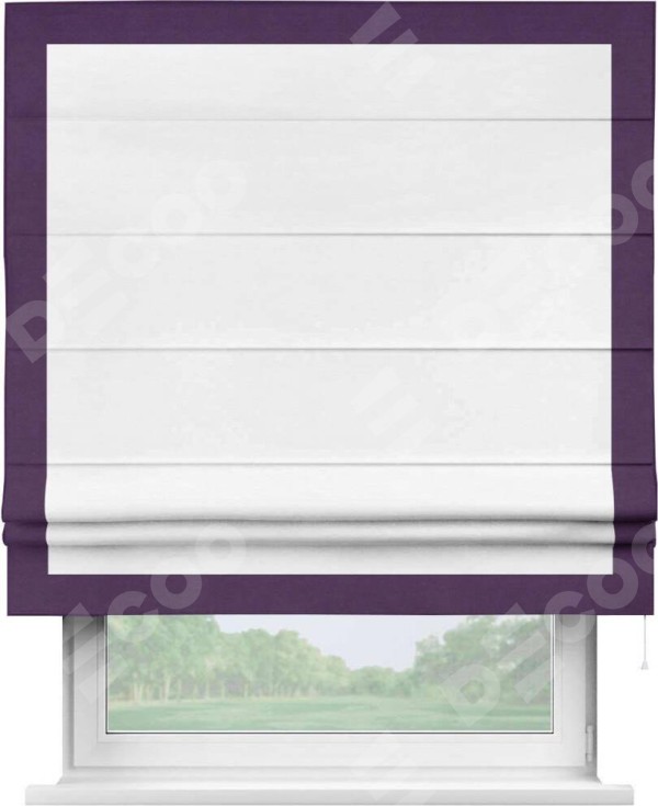 Римская штора «Кортин» с кантом Чесс, для проема, ткань вельвет дымчато-белый