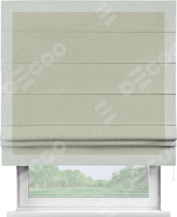 Римская штора «Кортин» с кантом Чесс, для проема, лён блэкаут серо-бежевый