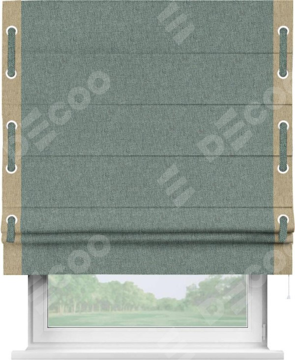 Римская штора «Кортин» с кантом Стрим Дуо (люверсы с пояском), для проема, ткань стиф димаут серо-голубой