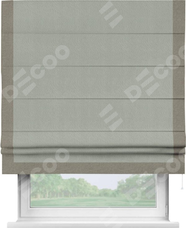 Римская штора «Кортин» с кантом Виктория, тип шторы-для проема, ткань лён димаут, выполнена сером цвете