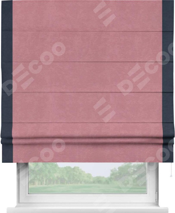 Римская штора «Кортин» с кантом Стрим Дуо, для проема, ткань софт однотонный розовый