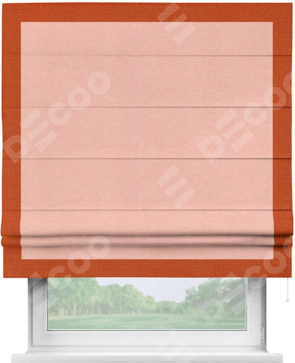 Римская штора «Кортин» с кантом Чесс, для проема, ткань лён розовый