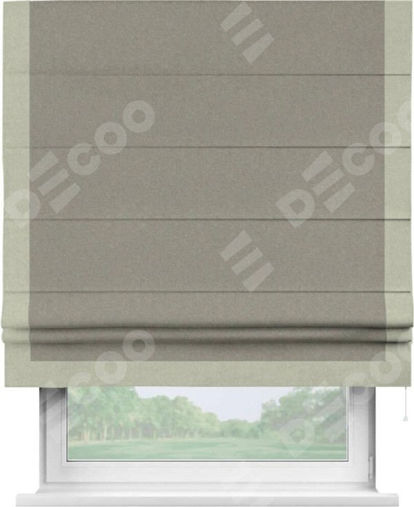 Римская штора «Кортин» с кантом Виктория, для проема, лён блэкаут светло-бежевый