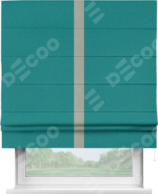 Римская штора «Кортин» с кантом Хайвэй, для проема, ткань лён димаут, тёмно-бирюзовый