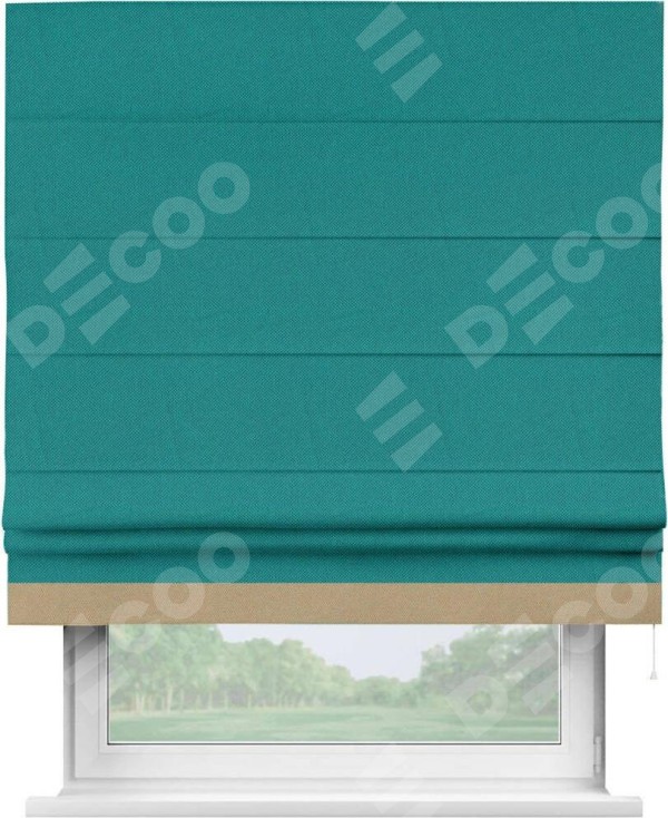 Римская штора «Кортин» с кантом Джестер, для проема, ткань лён димаут, тёмно-бирюзовый