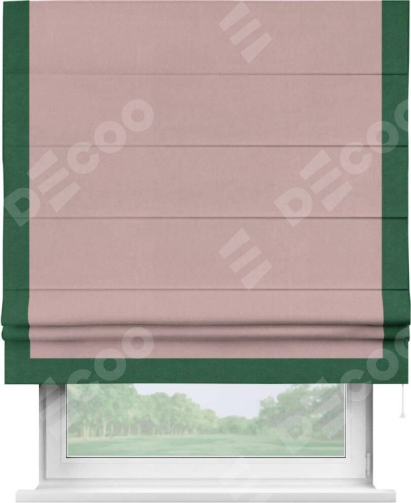 Римская штора «Кортин» с кантом Виктория, для проема, ткань вельвет розовая пудра