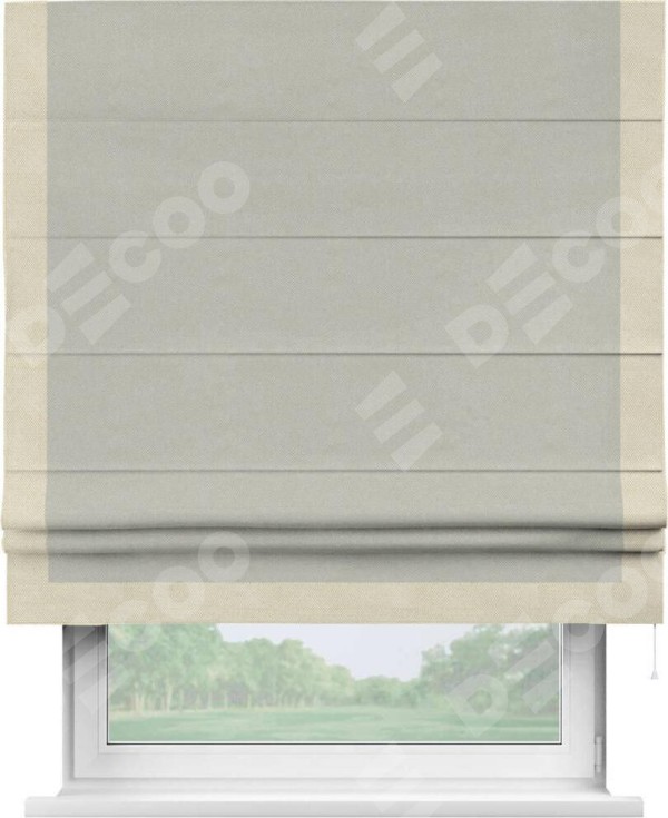 Римская штора «Кортин» с кантом Виктория, для проема, ткань лён димаут, светло-серый