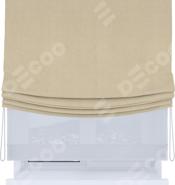 Римская штора «Кортин», день-ночь с мягкими складками, блэкаут однотонный кофейно-бежевый