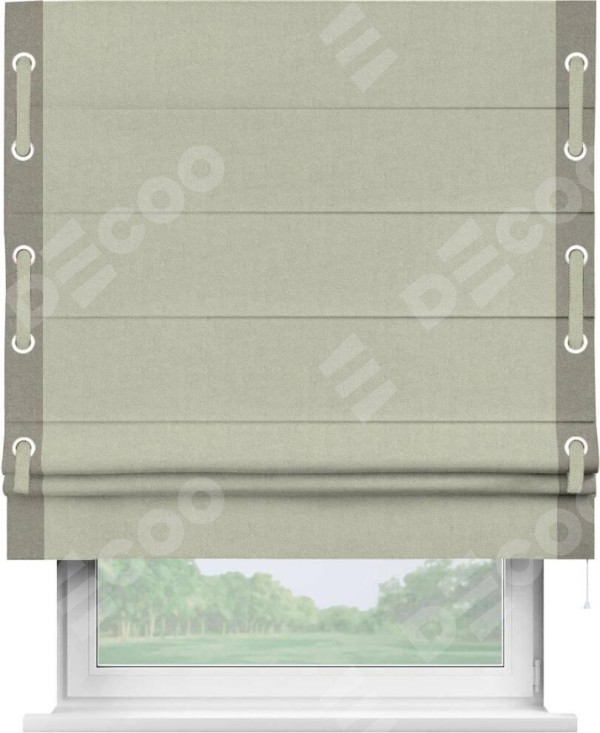 Римская штора «Кортин» с кантом Стрим Дуо (люверсы с пояском), для проема, лён блэкаут серо-бежевый