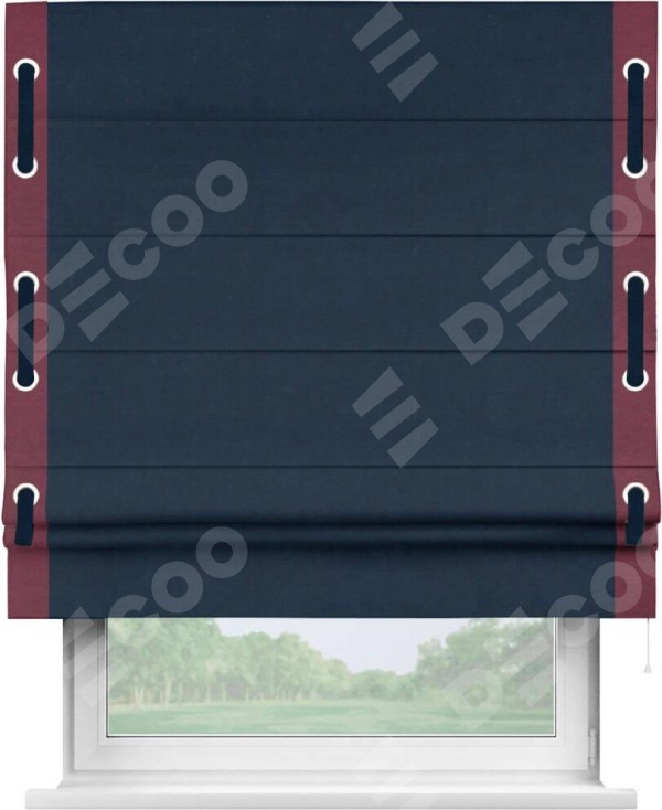 Римская штора «Кортин» с кантом Стрим Дуо (люверсы с пояском), для проема, ткань вельвет темно-синий