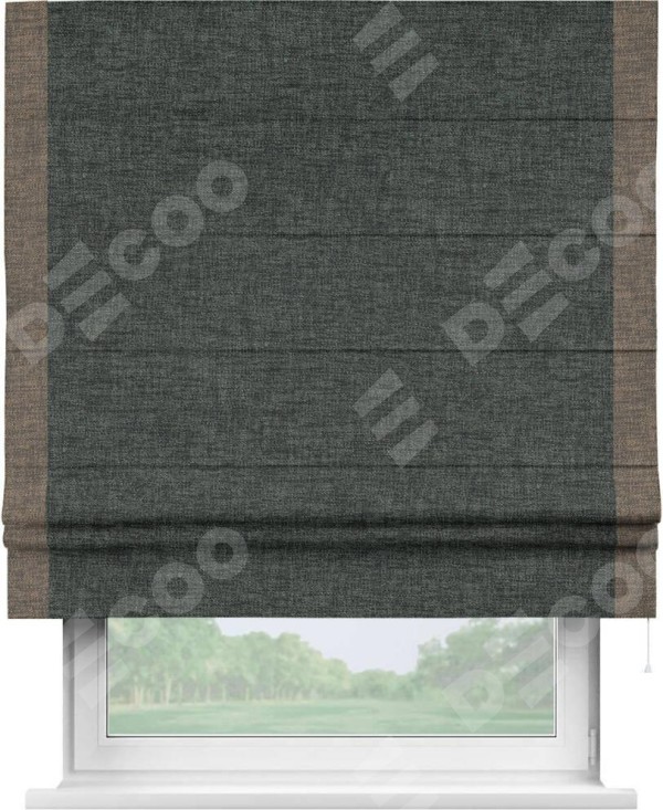 Римская штора «Кортин» с кантом Стрим Дуо, для проема, ткань рогожка димаут, графит