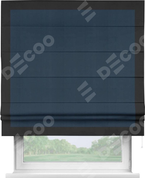 Римская штора «Кортин» с кантом Чесс, для проема, ткань блэкаут однотонный синий