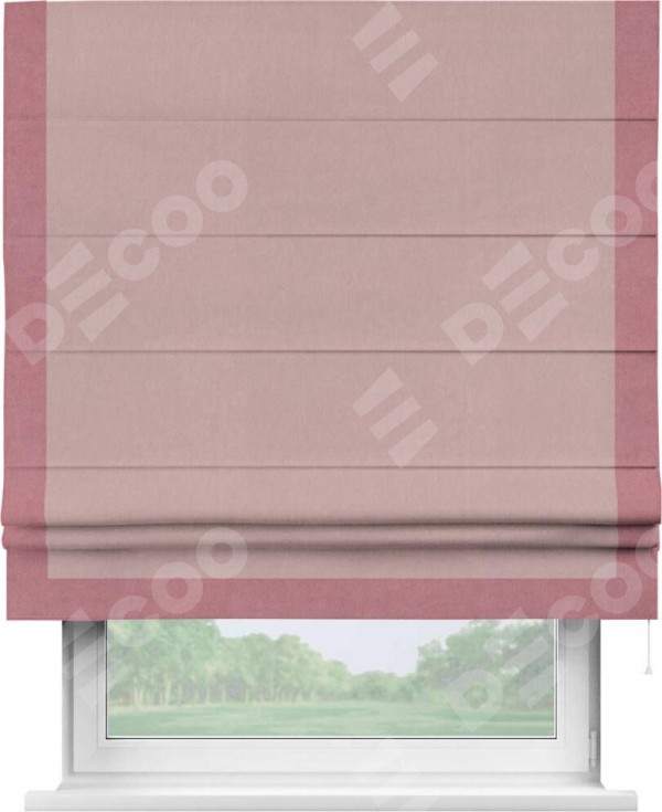 Римская штора «Кортин» с кантом Виктория, для проема, ткань вельвет розовая пудра