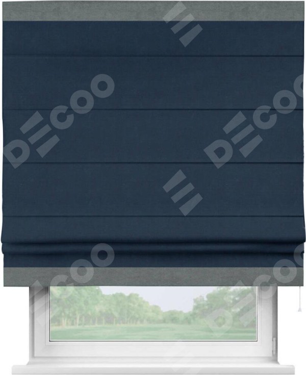 Римская штора «Кортин» с кантом Горизонт, для проема, ткань вельвет темно-синий